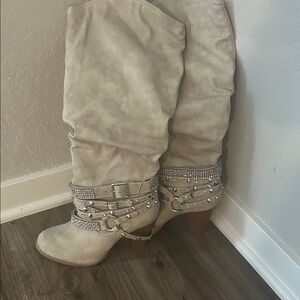 Not Rated Beige Slouchy Heeled Boots